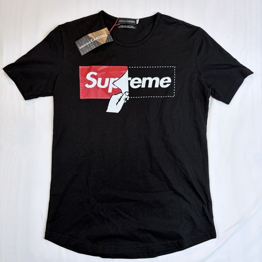 Supreme Peel Back logo tee NWT Essentials charisma Deluxe Cotton Sz Small?